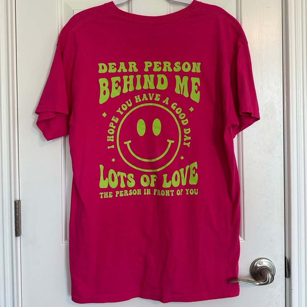 Gildan Pink Tee with Green Graphic